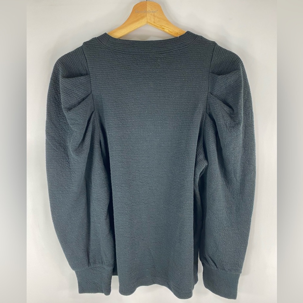 New Madewell Black Pleated Statement Sleeve Top - Picture 2 of 4